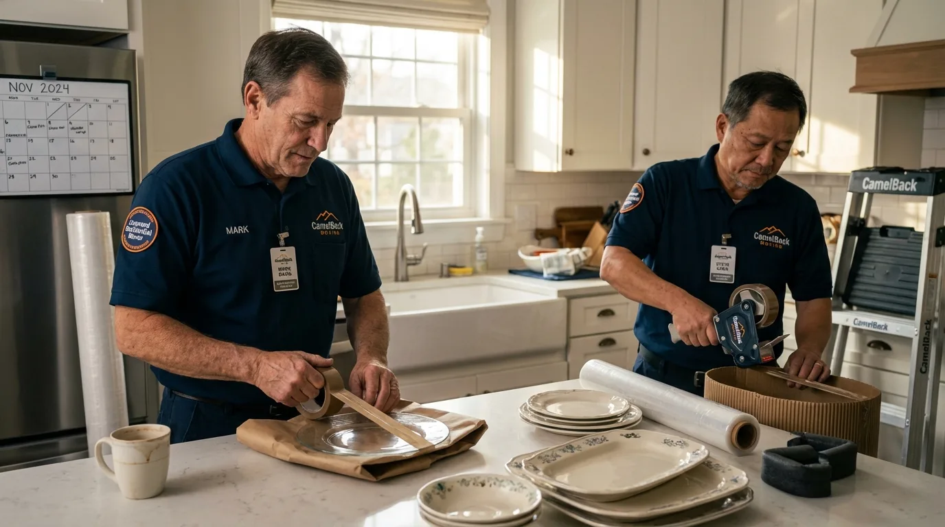 Professional crew packing kitchen dishware in Dahlonega, GA
